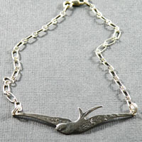 10" Sterling  Silver "Swooping Swallow" Ankle Bracelet $28.00