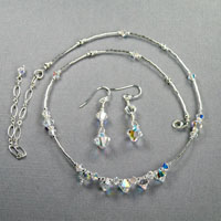 Sterling Silver
              Swarovski Aura Borealis Crystal 16-20" Necklace Earrings $40