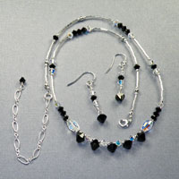Sterling Silver
              Swarovski Jet Aura Borealis Crystal 16-20" Necklace Earrings $40