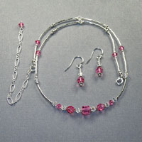 Sterling Silver
              Swarovski Pink Aura Borealis Crystal 16-20" Necklace Earrings $40