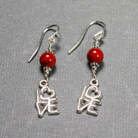 Sterling Silver Red Coral "Love" Earrings $30