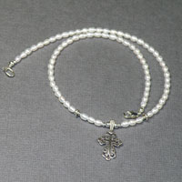 Sterling Silver 14" Child's Freshwater Pearl Necklace w/Sterling Cross $30.00