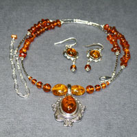 Sterling Silver 17-21" Baltic Amber Necklace/Earring Set $74