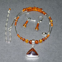 Sterling Silver 15.5-19.5" Baltic Amber Necklace/Earring Set $54