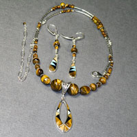 Sterling Silver 18-22" Yellow Tigerseye Necklace/Earrings Set $48