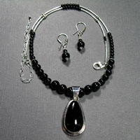 Sterling Silver 19-23" Black Onyx Necklace/Earrings Set $54