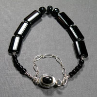 Sterling Silver 7-7.75" Black Onyx with Safety Chain Bracelet $40